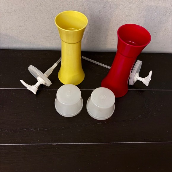 Vintage Tupperware | Ketchup & Mustard Pump Dispensers | Retro Condiment Set - Picture 7 of 11